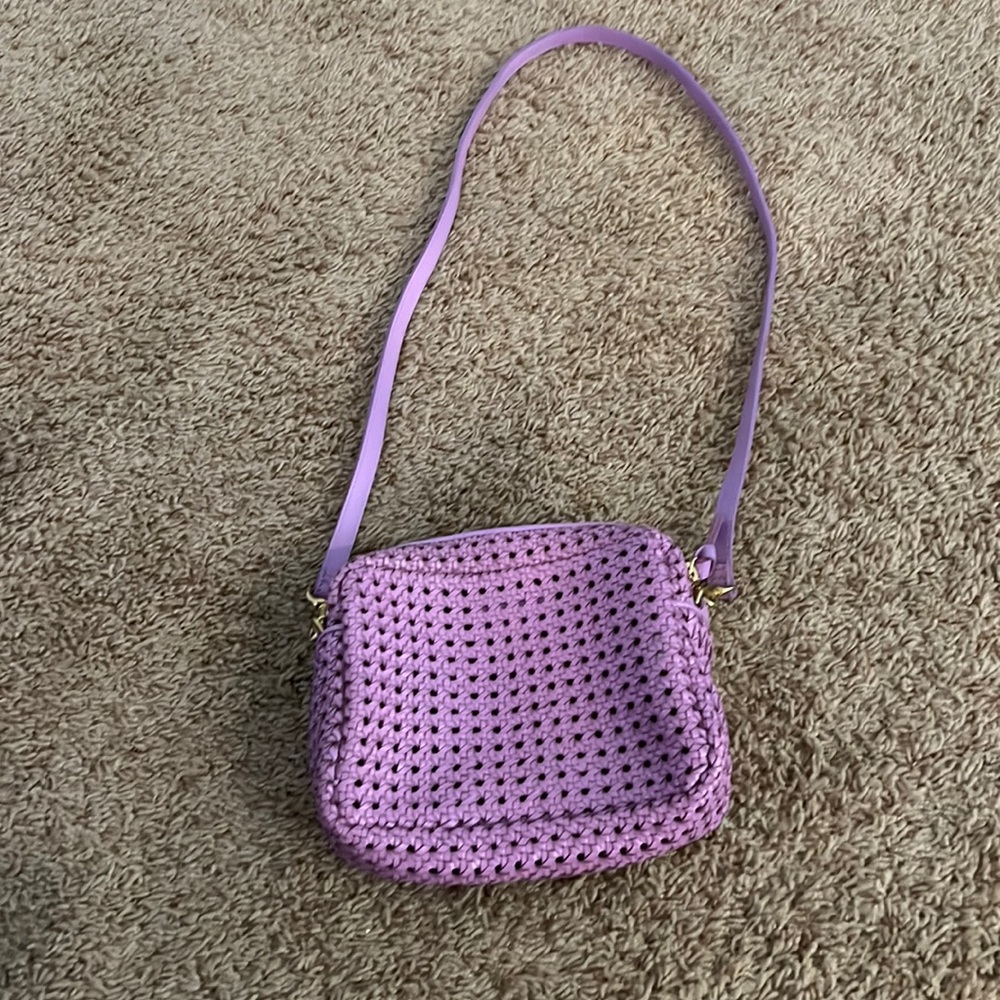 Purple Lilac Midi Sac Woven Leather Crossbody Bag
